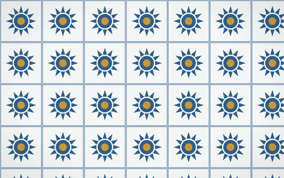 Lisbon Azul Sunburst Tile — light blue, gold and white azulejo background