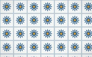 Lisbon Azul Sunburst Tile — light blue, gold and white azulejo background