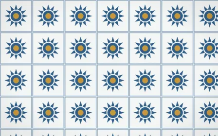 Lisbon Azul Sunburst Tile — light blue, gold and white azulejo background