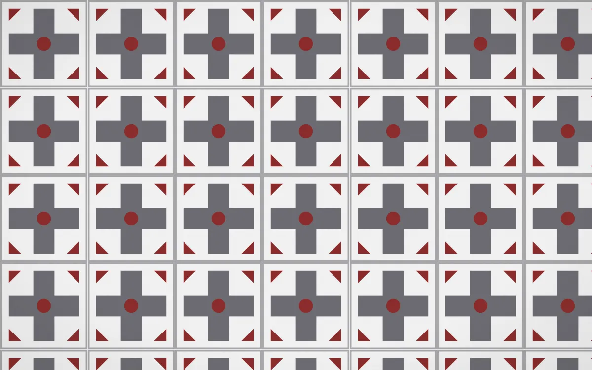 London Fog Cross Tile — light grey, red and white azulejo background