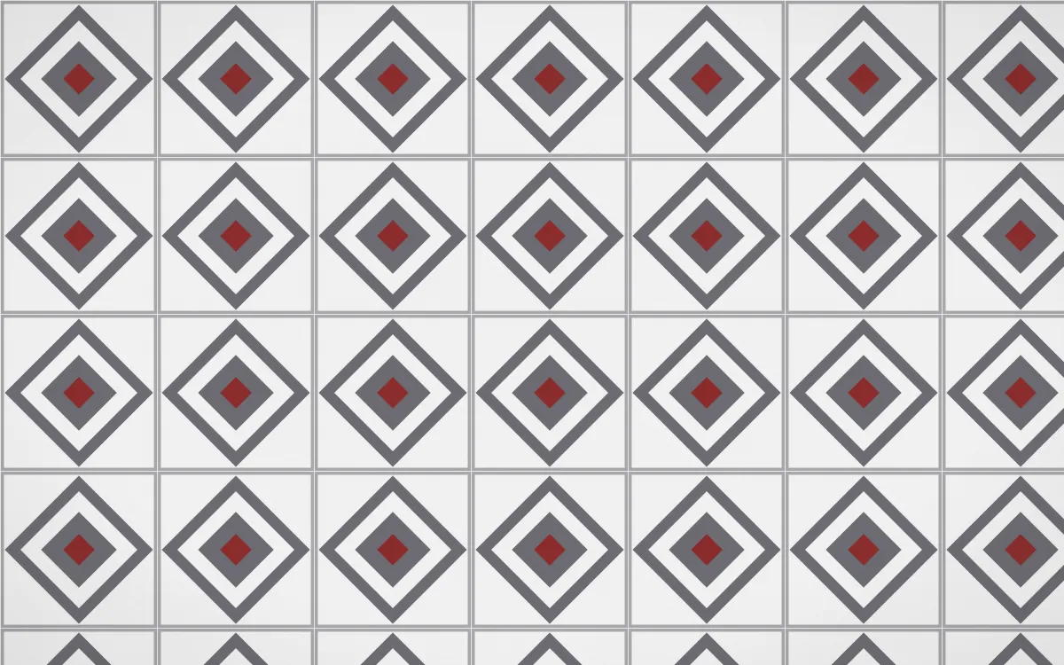 London Fog Diamond Tile — light grey, red and white azulejo background