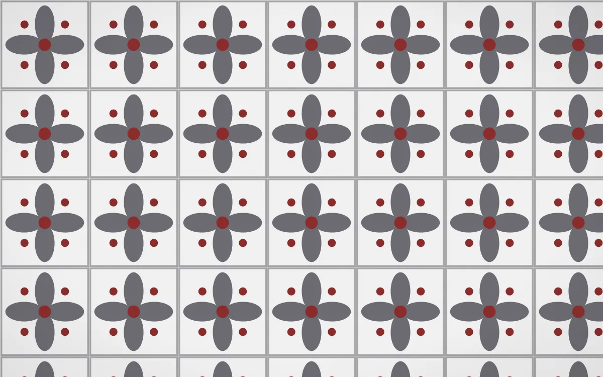 London Fog Petal Tile — light grey, red and white azulejo background