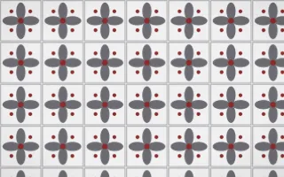 London Fog Petal Tile — light grey, red and white azulejo background