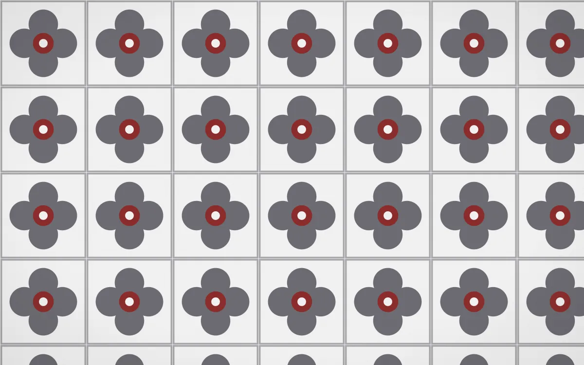 London Fog Quatrefoil Tile — light grey, red and white azulejo background