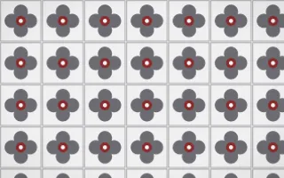 London Fog Quatrefoil Tile — light grey, red and white azulejo background