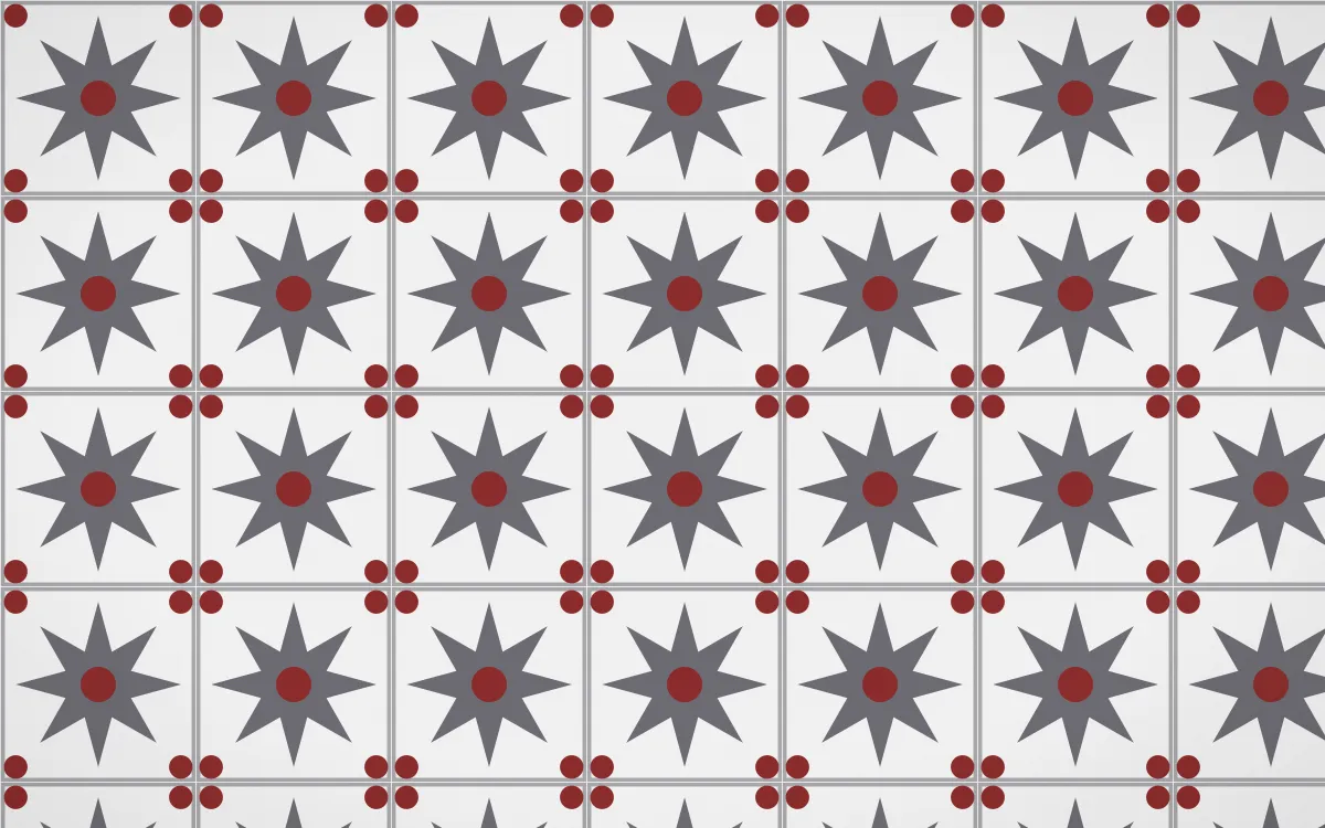 London Fog Star Tile — light grey, red and white azulejo background