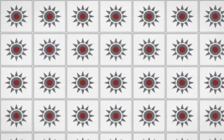 London Fog Sunburst Tile — light grey, red and white azulejo background