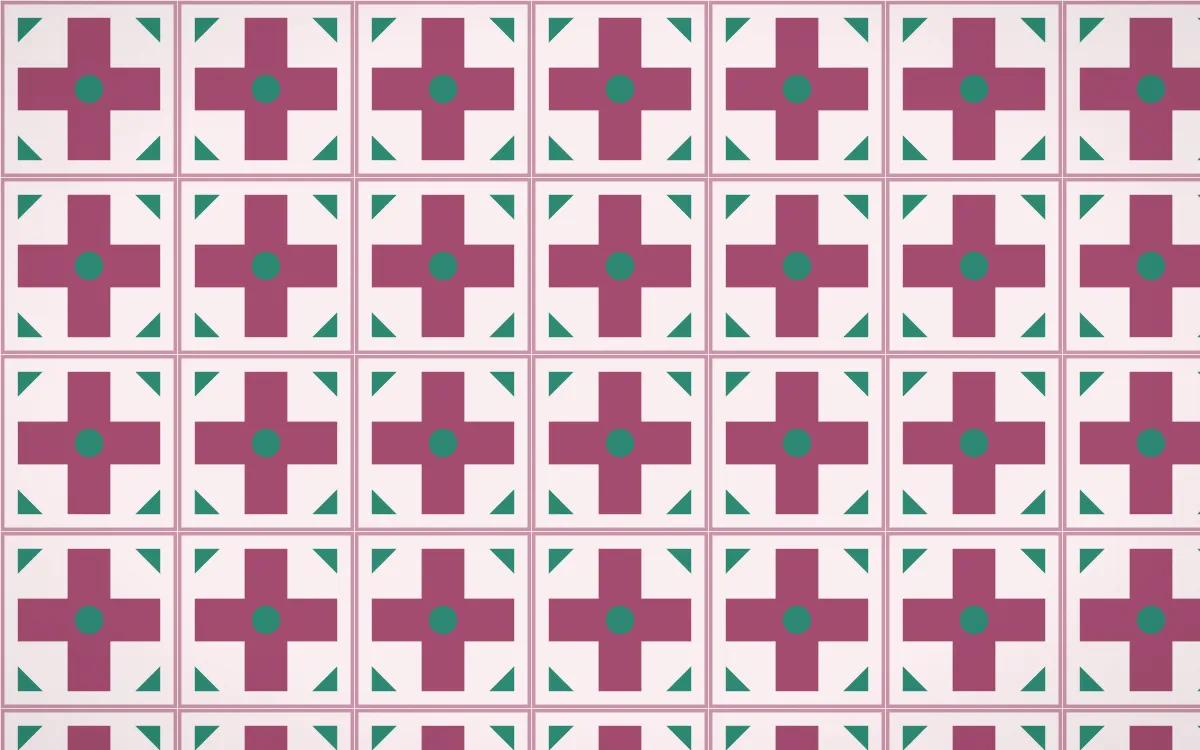 Lotus Siam Cross Tile — light pink, teal and white azulejo background
