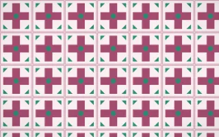 Lotus Siam Cross Tile — light pink, teal and white azulejo background