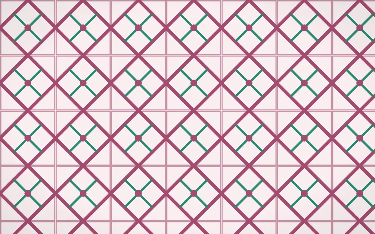 Lotus Siam Lattice Tile — light pink, teal and white azulejo background