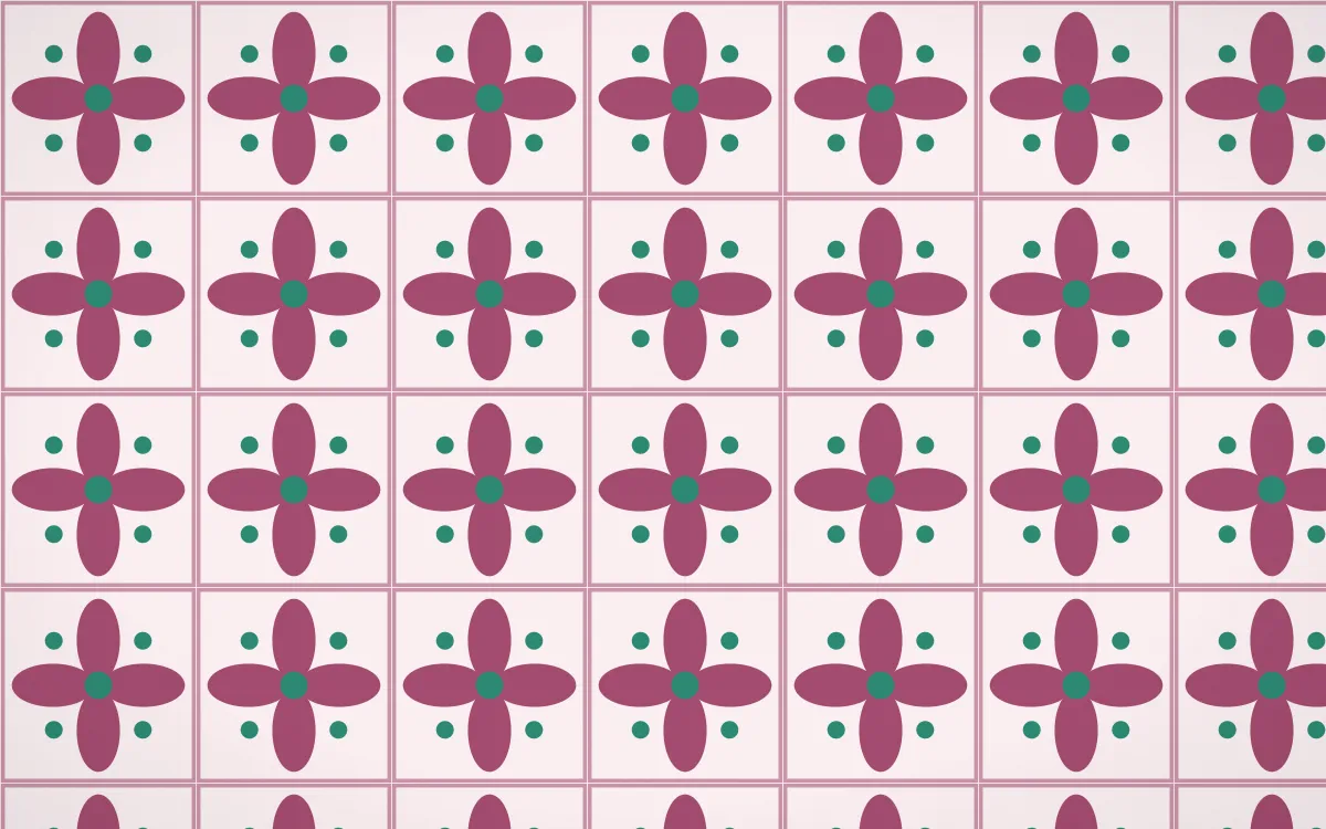 Lotus Siam Petal Tile — light pink, teal and white azulejo background