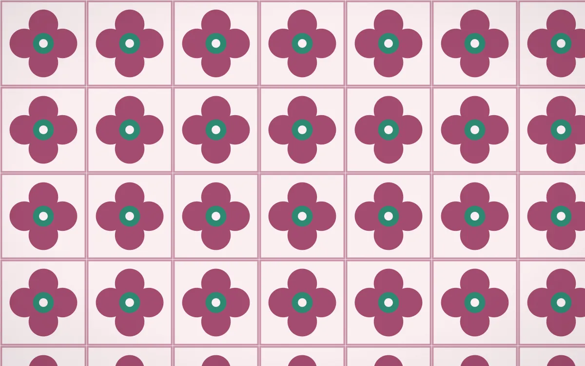 Lotus Siam Quatrefoil Tile — light pink, teal and white azulejo background