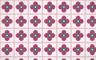 Lotus Siam Quatrefoil Tile — light pink, teal and white azulejo background