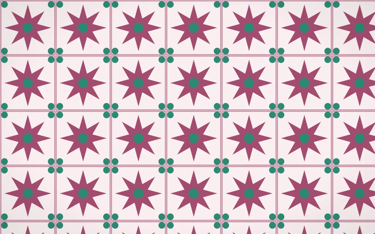 Lotus Siam Star Tile — light pink, teal and white azulejo background