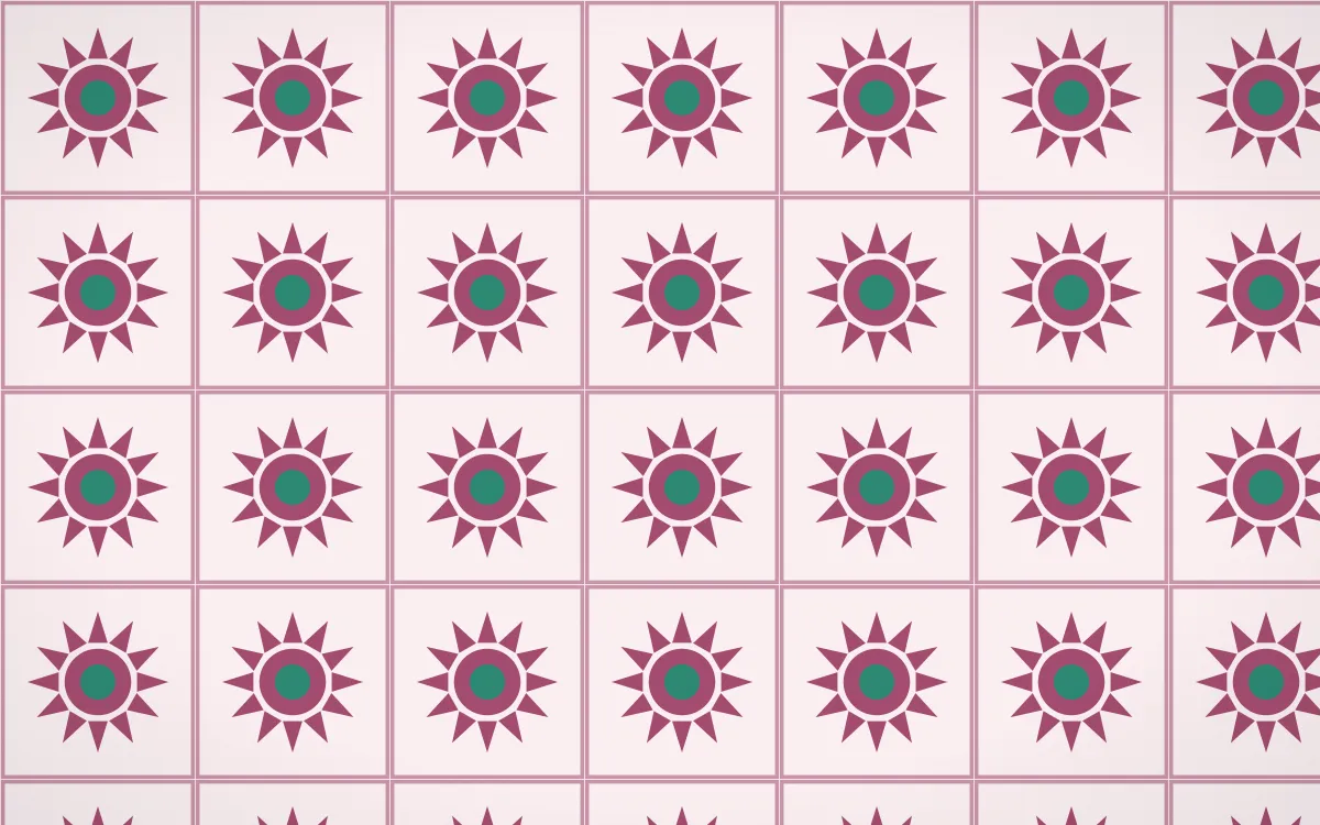 Lotus Siam Sunburst Tile — light pink, teal and white azulejo background