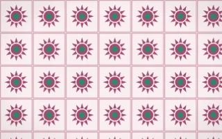 Lotus Siam Sunburst Tile — light pink, teal and white azulejo background