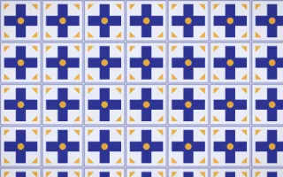 Majorelle Cross Tile — light blue, gold and white azulejo background