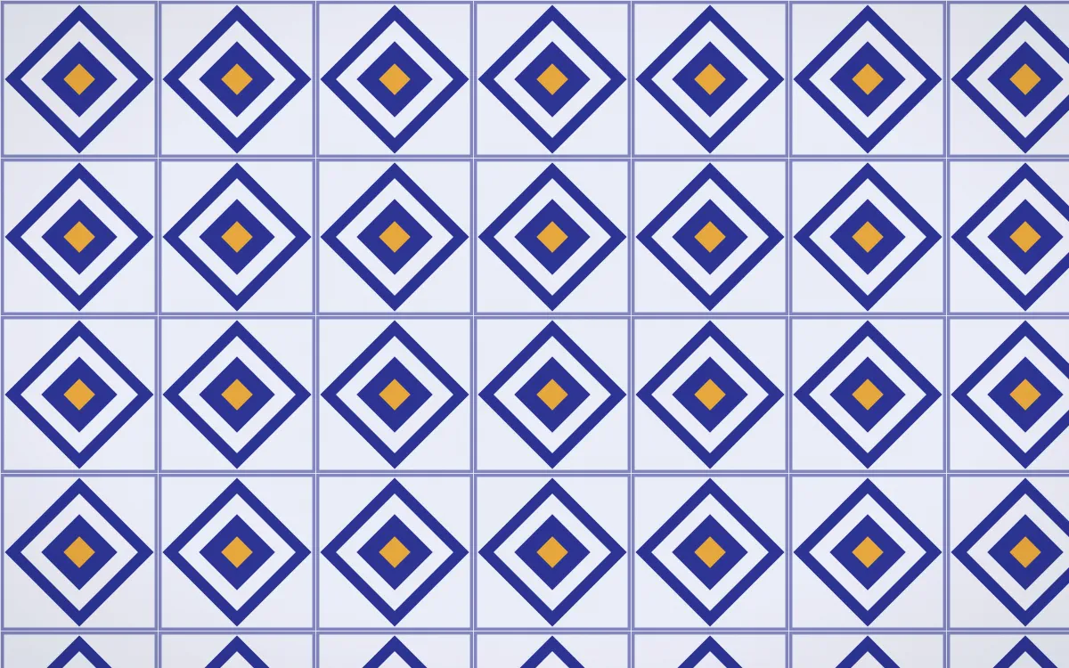 Majorelle Diamond Tile — light blue, gold and white azulejo background