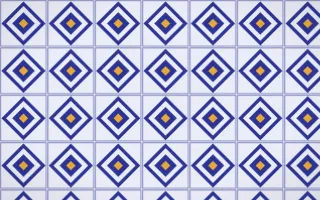 Majorelle Diamond Tile — light blue, gold and white azulejo background