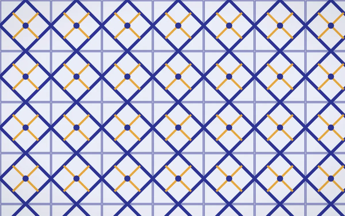 Majorelle Lattice Tile — light blue, gold and white azulejo background