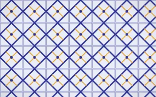 Majorelle Lattice Tile — light blue, gold and white azulejo background