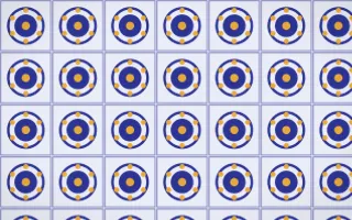 Majorelle Medallion Tile — light blue, gold and white azulejo background