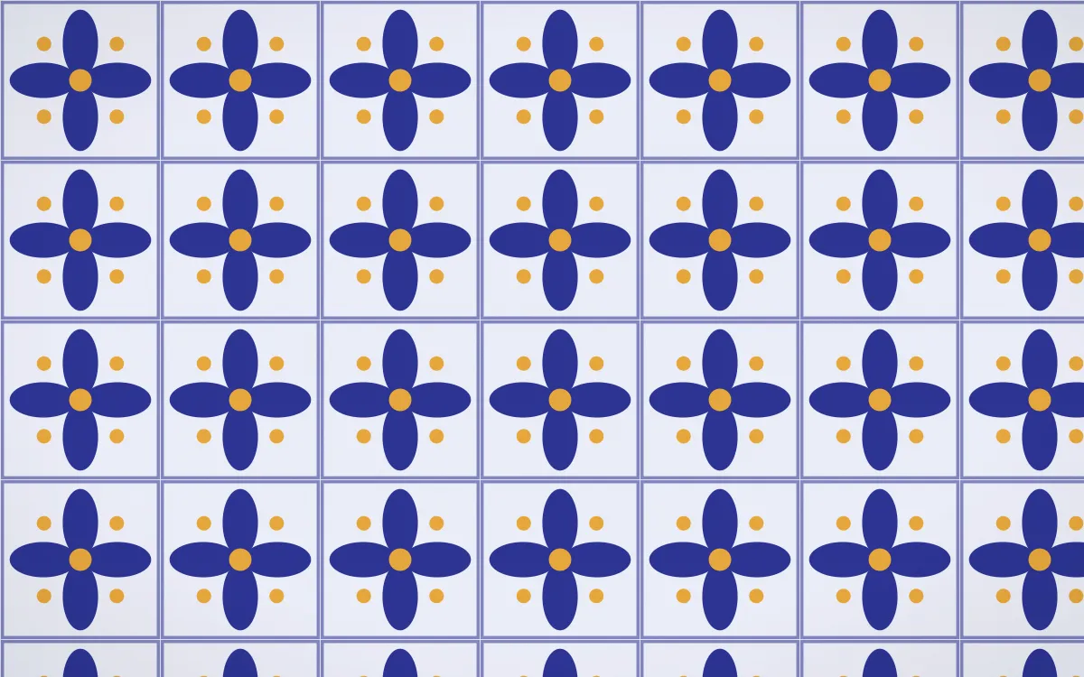 Majorelle Petal Tile — light blue, gold and white azulejo background