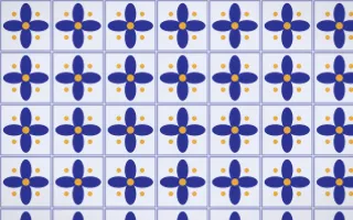 Majorelle Petal Tile — light blue, gold and white azulejo background