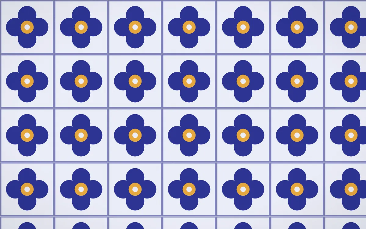 Majorelle Quatrefoil Tile — light blue, gold and white azulejo background