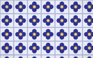 Majorelle Quatrefoil Tile — light blue, gold and white azulejo background