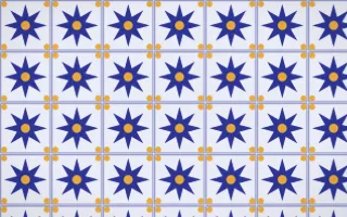 Majorelle Star Tile — light blue, gold and white azulejo background