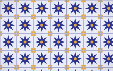 Majorelle Star Tile — light blue, gold and white azulejo background