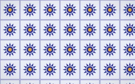 Majorelle Sunburst Tile — light blue, gold and white azulejo background