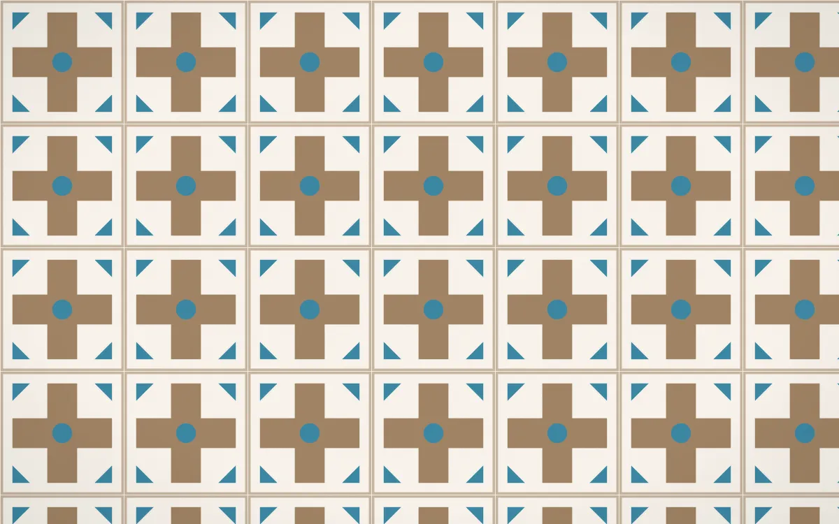 Manila Shell Cross Tile — light orange, blue and white azulejo background