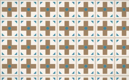 Manila Shell Cross Tile — light orange, blue and white azulejo background