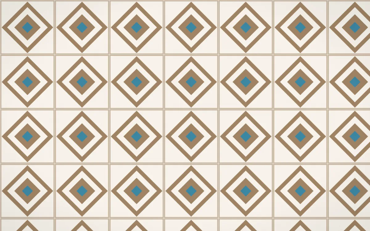Manila Shell Diamond Tile — light orange, blue and white azulejo background