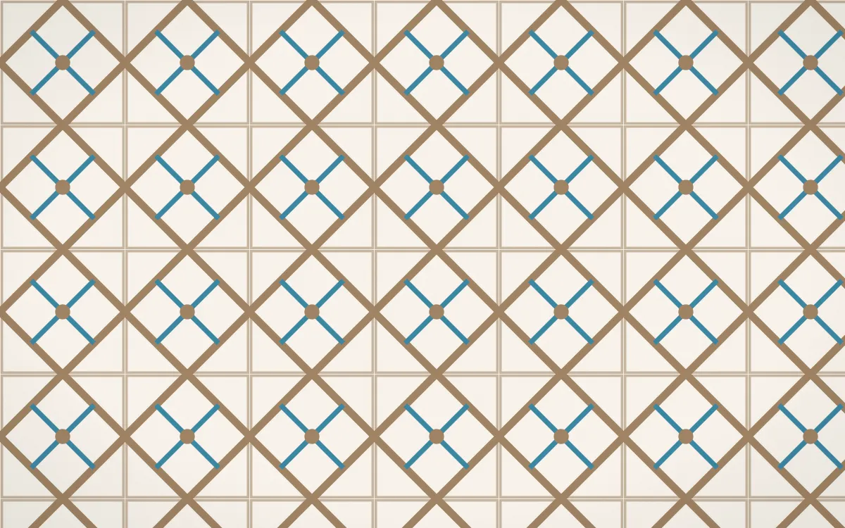 Manila Shell Lattice Tile — light orange, blue and white azulejo background