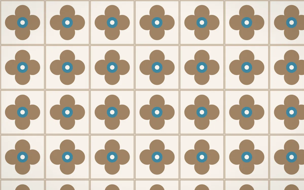 Manila Shell Quatrefoil Tile — light orange, blue and white azulejo background