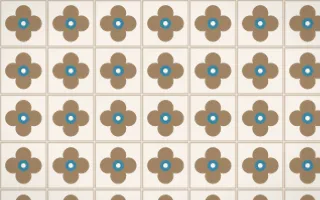Manila Shell Quatrefoil Tile — light orange, blue and white azulejo background