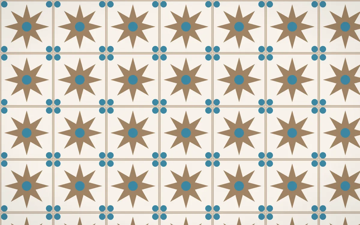 Manila Shell Star Tile — light orange, blue and white azulejo background