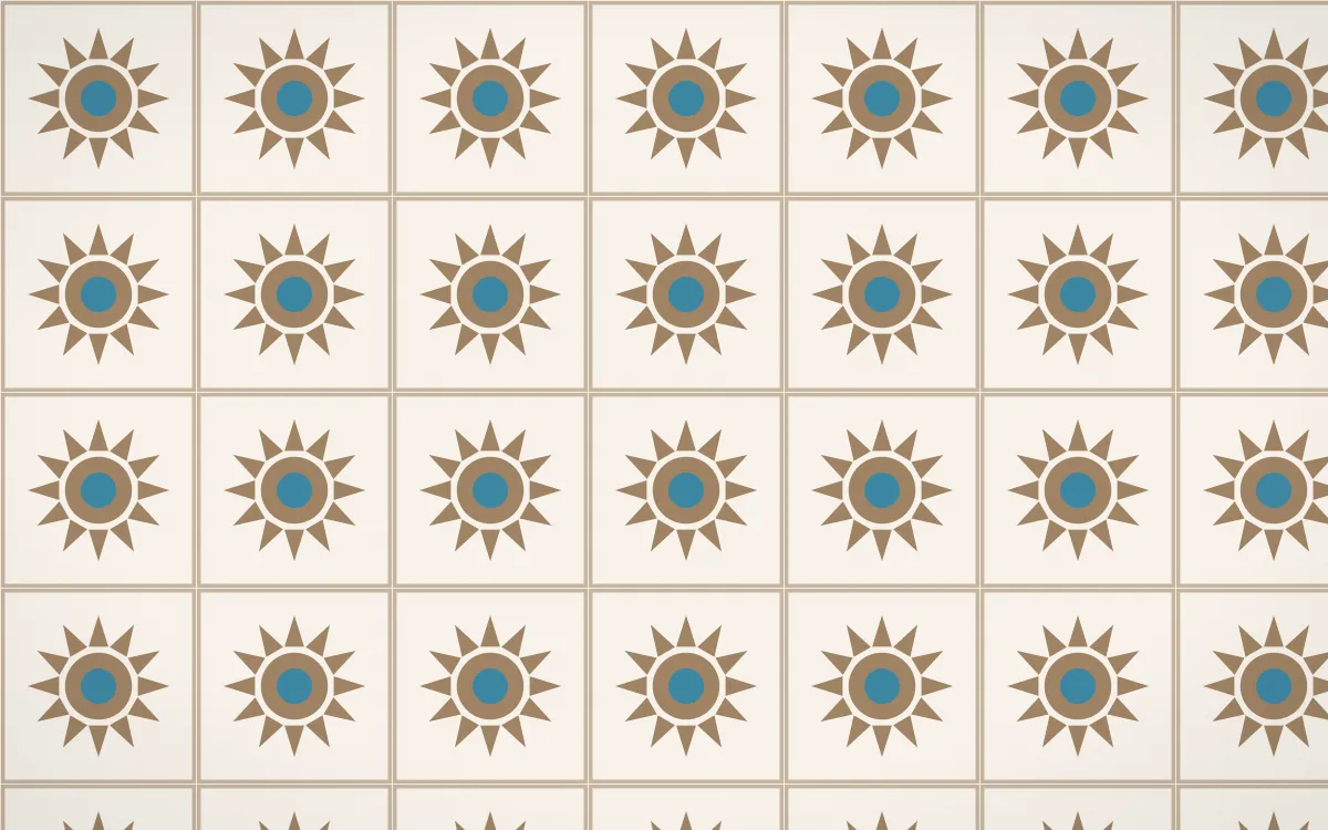 Manila Shell Sunburst Tile — light orange, blue and white azulejo background