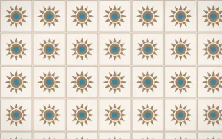 Manila Shell Sunburst Tile — light orange, blue and white azulejo background
