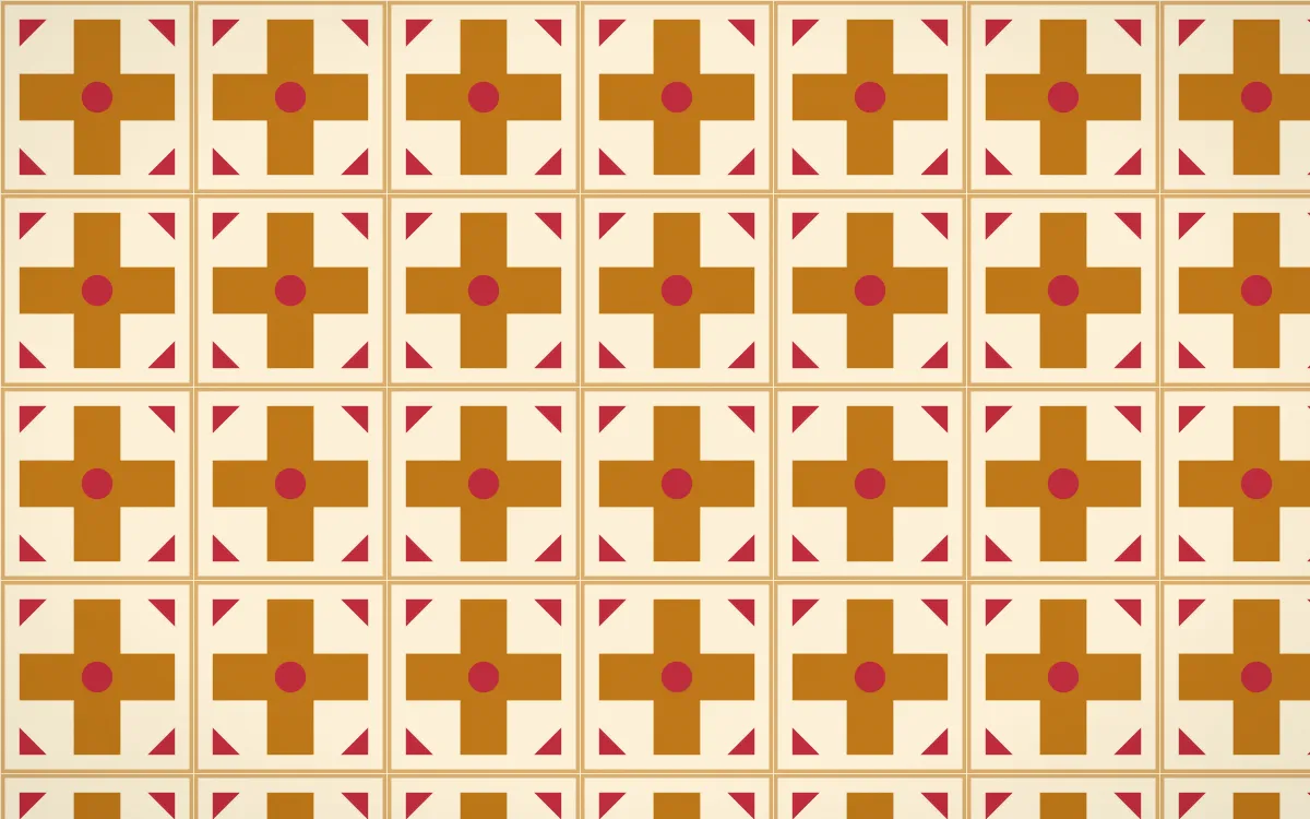 Marigold Temple Cross Tile — light orange, red and beige azulejo background