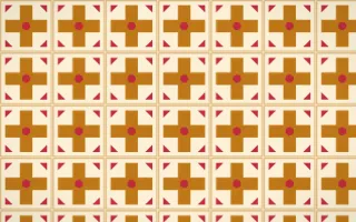 Marigold Temple Cross Tile — light orange, red and beige azulejo background