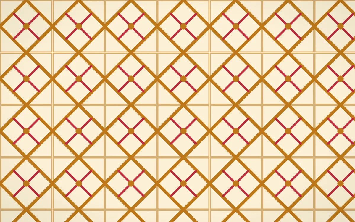 Marigold Temple Lattice Tile — light orange, red and beige azulejo background