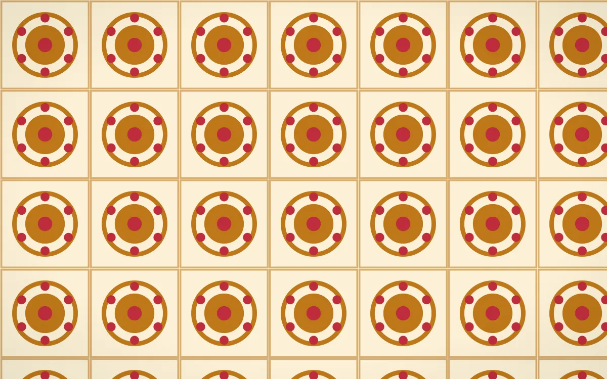 Marigold Temple Medallion Tile — light orange, red and beige azulejo background