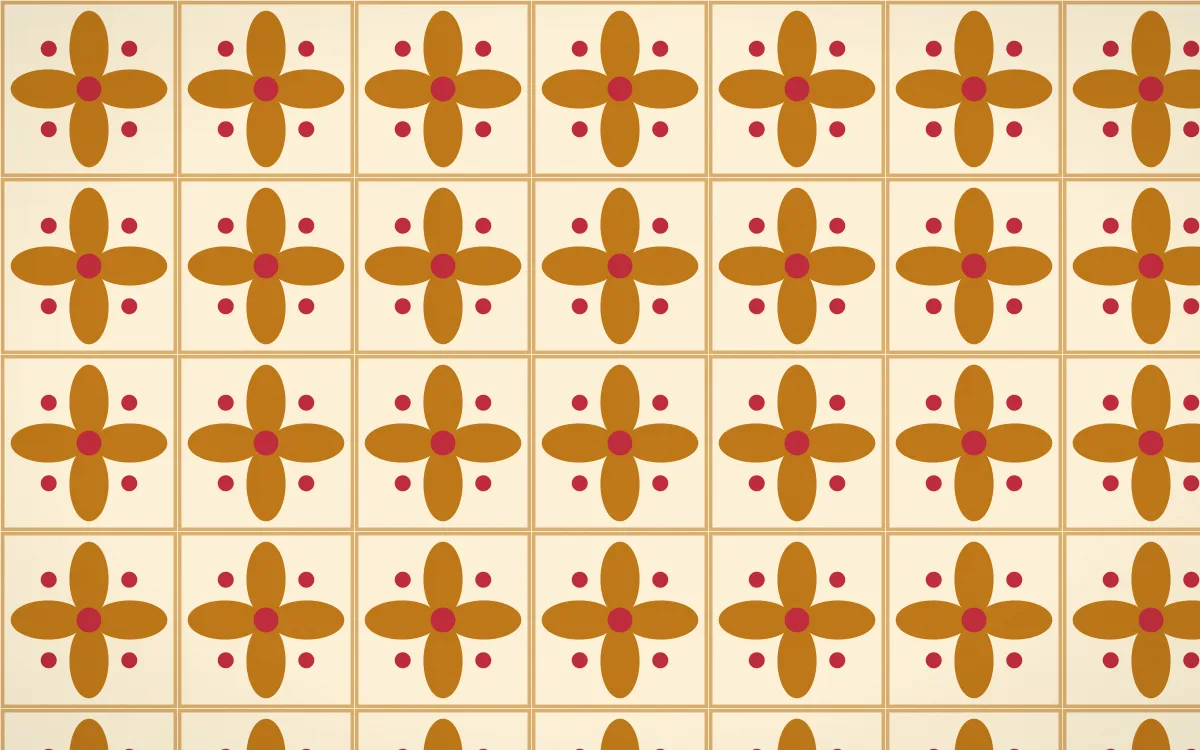 Marigold Temple Petal Tile — light orange, red and beige azulejo background