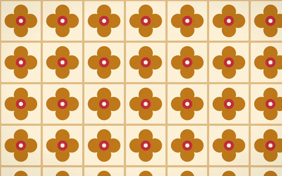 Marigold Temple Quatrefoil Tile — light orange, red and beige azulejo background