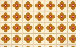 Marigold Temple Quatrefoil Tile — light orange, red and beige azulejo background