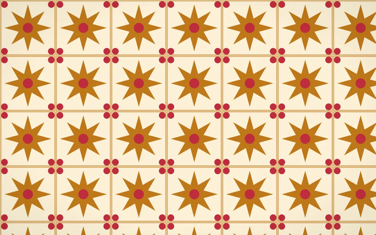 Marigold Temple Star Tile — light orange, red and beige azulejo background